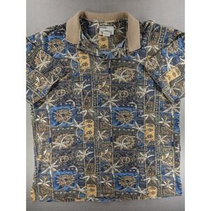 Natural Issue‎ Mens L Polo Shirt Blue Tan Geometric Floral Cotton Vintage Style